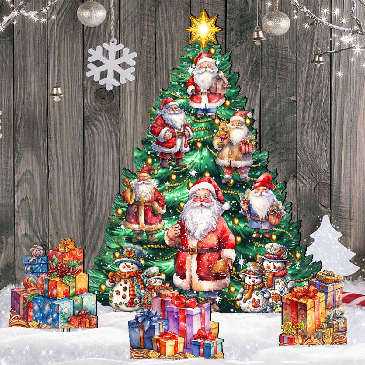 Santa Claus-Themed Christmas Tree Set Outdoor Indoor Décor Wooden Christmas Decoration by G. Debrekht Christmas Décor