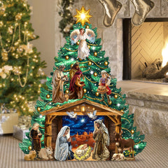 Nativity-Themed Christmas Tree Outdoor Indoor Decor Wooden Christmas Decoration by D. Gelsinger Christmas Decor - 8191503F-DG