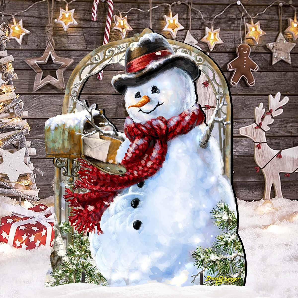 Seasons Greetings Snowman Outdoor Holiday Decor Dona Gelsinger Art - Holiday Lawn and Yard Wooden Decor - 8461038-2F-DG
