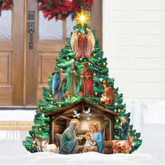 Nativity-Themed Christmas Tree Outdoor Indoor Decor Wooden Christmas Decoration by G. Debrekht Christmas Decor - 8191503-3F