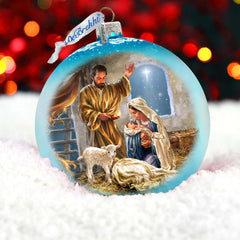 A Child is Born - Nativity Scene Large Glass Ornament by Art by D. Gelsinger- Nativity Holiday Decor - 73951