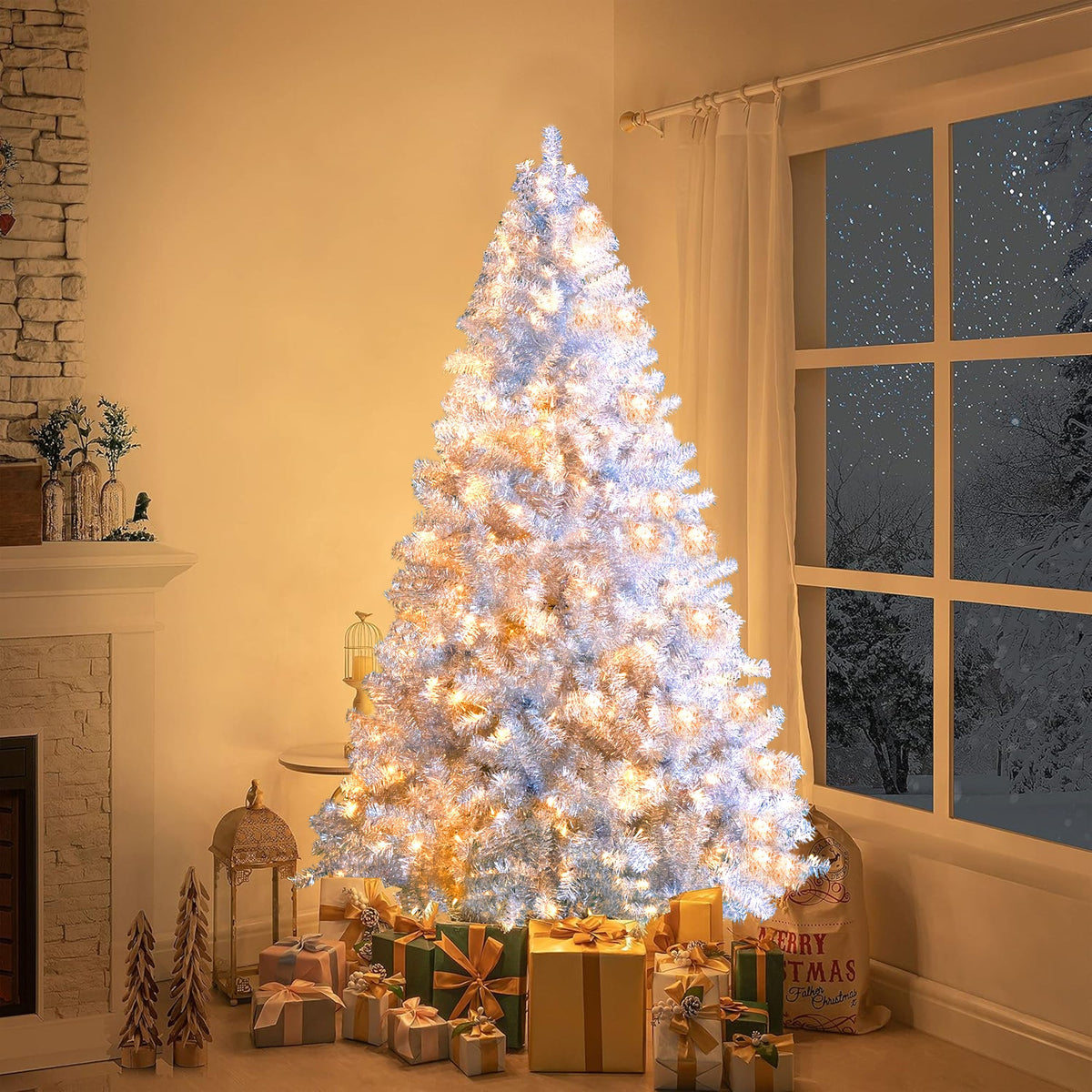 6FT Silver Pre-Lit Artificial Christmas Tree with 300 LED Lights - Silver