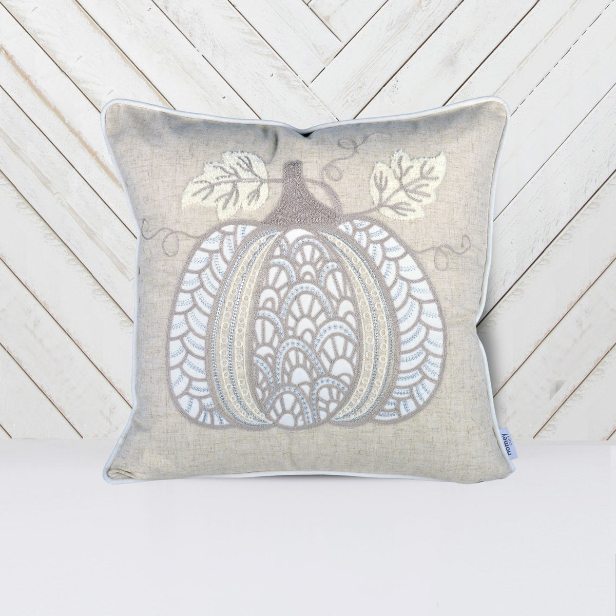 Lace Embroidered Pumpkin Throw Pillow Set of 2 – Neutral Fall Accent