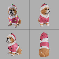 Christmas Pug Statue with Santa Outfit - Holiday Dog Figurine