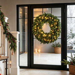 36-Inch Pre-Lit Crestwood Spruce Artificial Christmas Wreath with LED Lights - Green