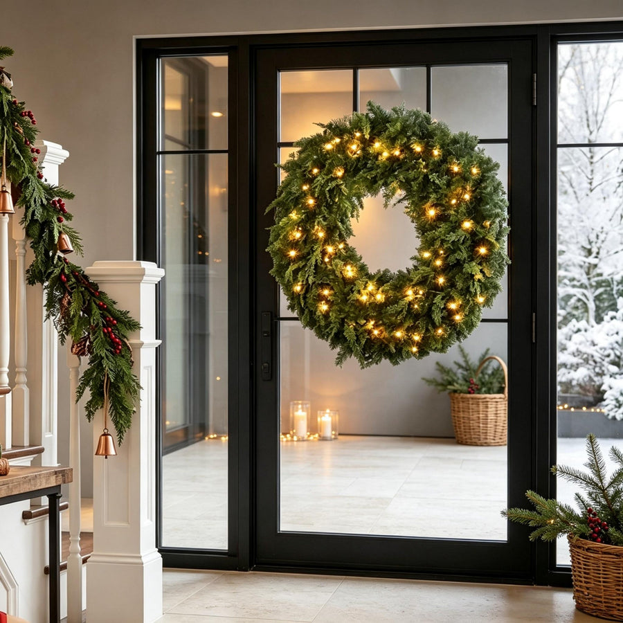 36-Inch Pre-Lit Crestwood Spruce Artificial Christmas Wreath with LED Lights - Green