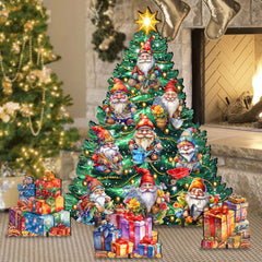 Gnomes-Themed Christmas Tree Set Outdoor Indoor Decor Wooden Christmas Decoration by G. Debrekht Christmas Decor - 8191512F-G