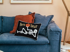 Trick or Treat Skeleton Velvet Throw Pillow – Halloween Lumbar Accent Set of 2