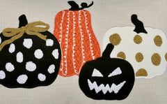 Embroidered Halloween Pumpkin Pillow – Spooky Polka Dot Linen Throw Accent