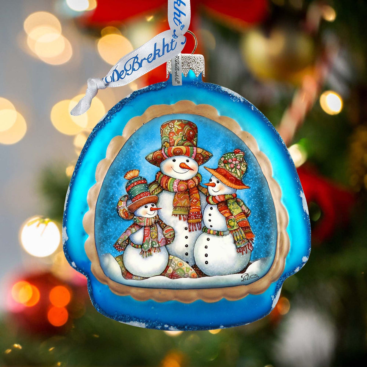Snowman Family Rainbow Glass Ornament by G. Debrekht - Christmas Santa Snowman Decor - 756-020