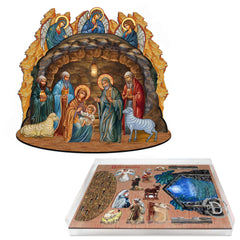 Orthodox Nativity Scene with Angels Decorative Village Eco Wood Set by G. Debrekht Nativity Holiday Decor - 852762