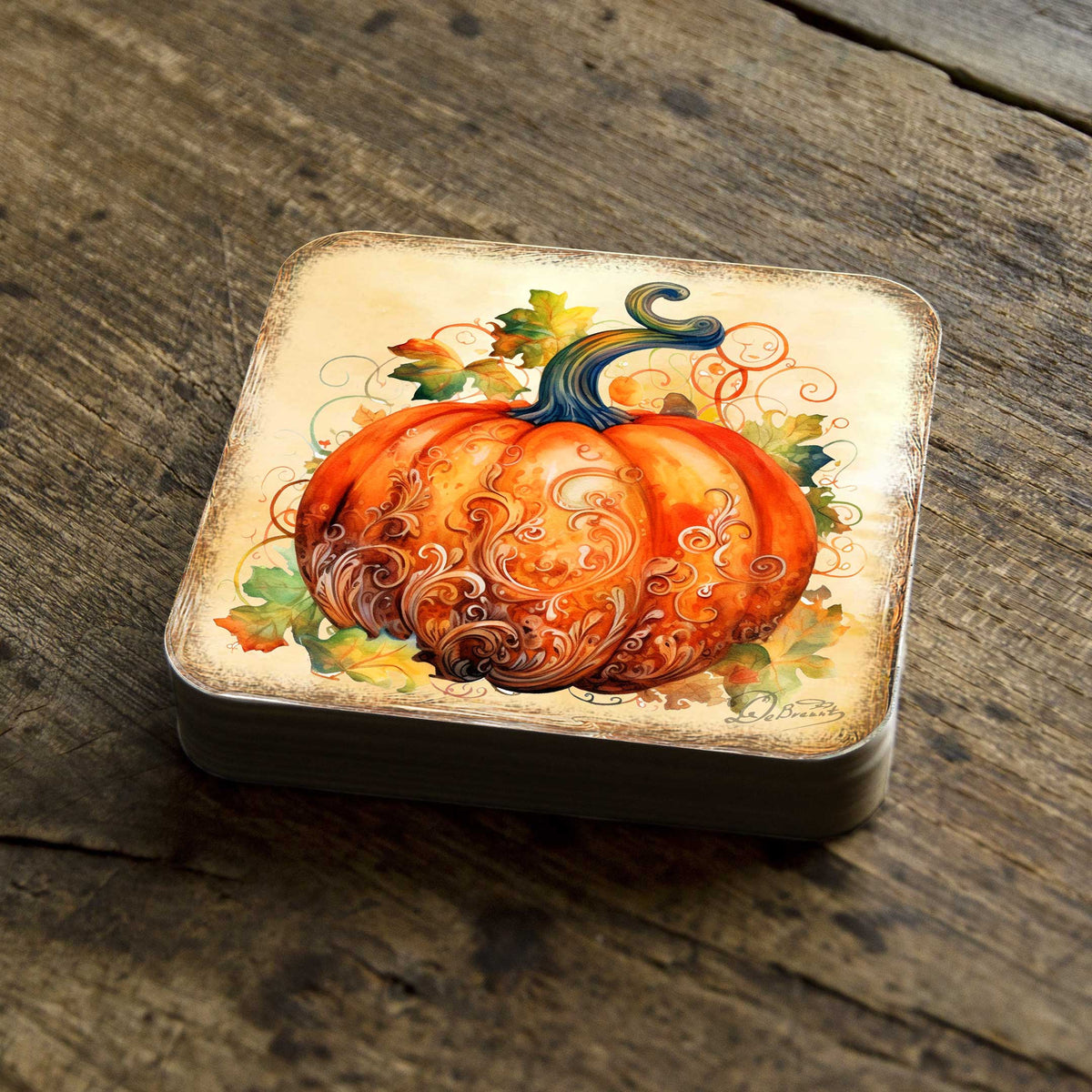 Pumpkin Wooden Cork Coasters Gift Set of 4 by G. Debrekht - Thanksgiving Decor  - 8199447C-S4