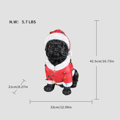 Christmas Pug Statue with Detailed Santa Outfit - Red