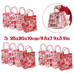 Christmas Kraft Paper Gift Bags, Set of 12 with Festive Designs