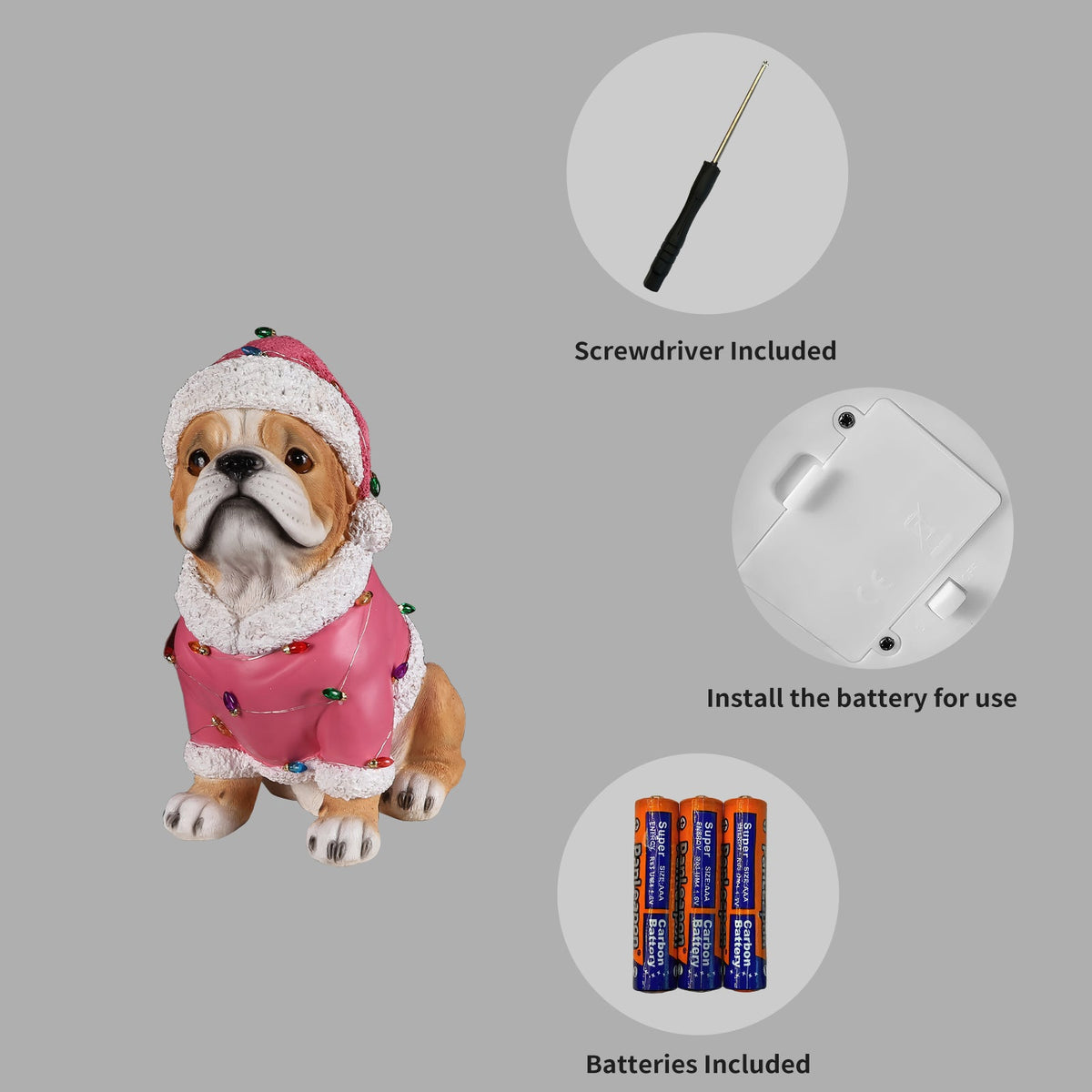 Christmas Pug Statue with Santa Outfit - Holiday Dog Figurine