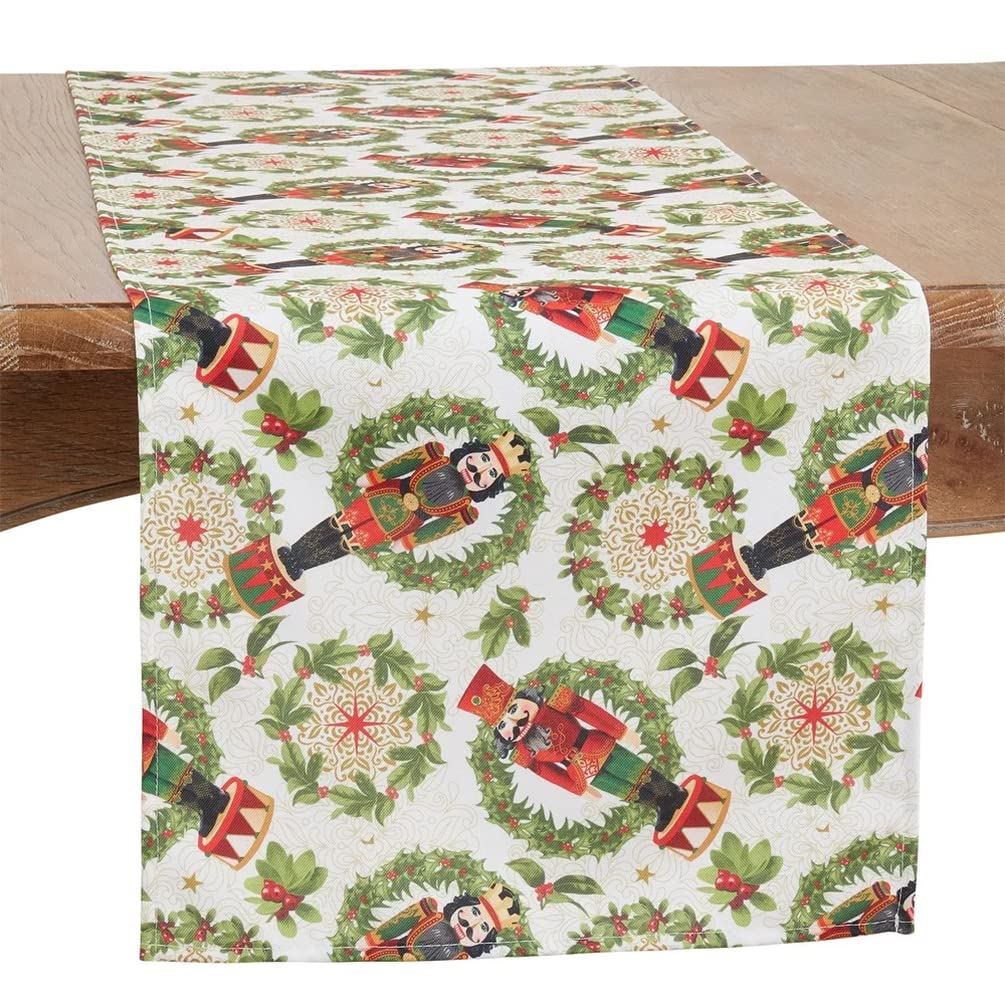 Fennco Styles Nutcracker Holiday Table Runner 16" W X 70" L - Red & Green Festive Table Cover for Christmas Décor, Dining Room, Banquet, Family Gathering and Special Events