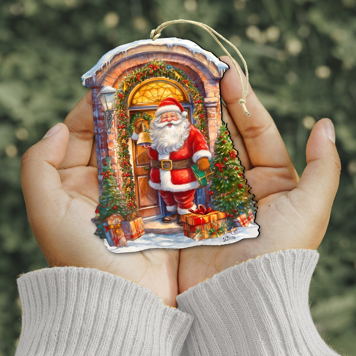 Knocking the Door Santa Wooden Ornaments by G. Debrekht Christmas Santa Snowman Decor - 8611044