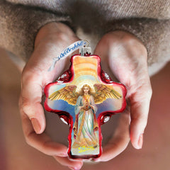 Angel Descending from Heaven Cross Glass Ornament by G. Debrekht - Nativity Holiday Decor - 758-025