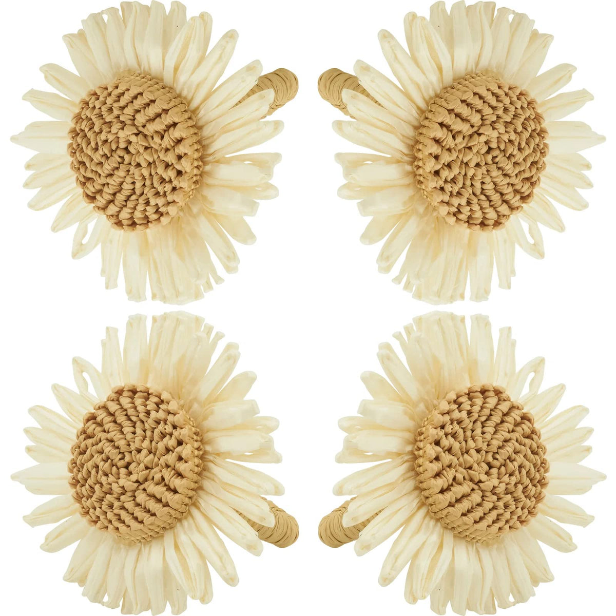 Fennco Styles Handmade Flower Design Decorative Napkin Rings, Set of 4 - White Floral Napkin Holders for Dining Table, Banquet, Spring and Summer Décor and Special Event