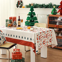 Fennco Styles Santa & Tree Holiday Design Tablecloth 56" W X71 L - Red Christmas Print Festive Table Cover for Christmas Décor, Dining Room, Banquet, Family Gathering and Special Events