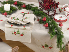 Fennco Styles Embroidered Christmas Tree Design Holiday Linen Blend Tablecloth 67" W x 120" L