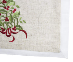 Fennco Styles Embroidered Holly Christmas Tree Double-Layer Holiday Tablecloth