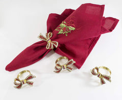 Fennco Styles Stunning Crystal Bowknot Gold-Plated Napkin Rings Wedding Holiday Table Decoration - Set of 4