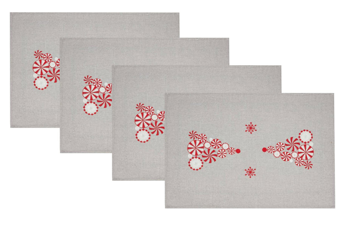 Fennco Styles Embroidered Peppermint Holiday Table Runner 16" W x 72" L - Silver Festive Table Cover for Christmas, Family Gathering, Banquets and Special Events