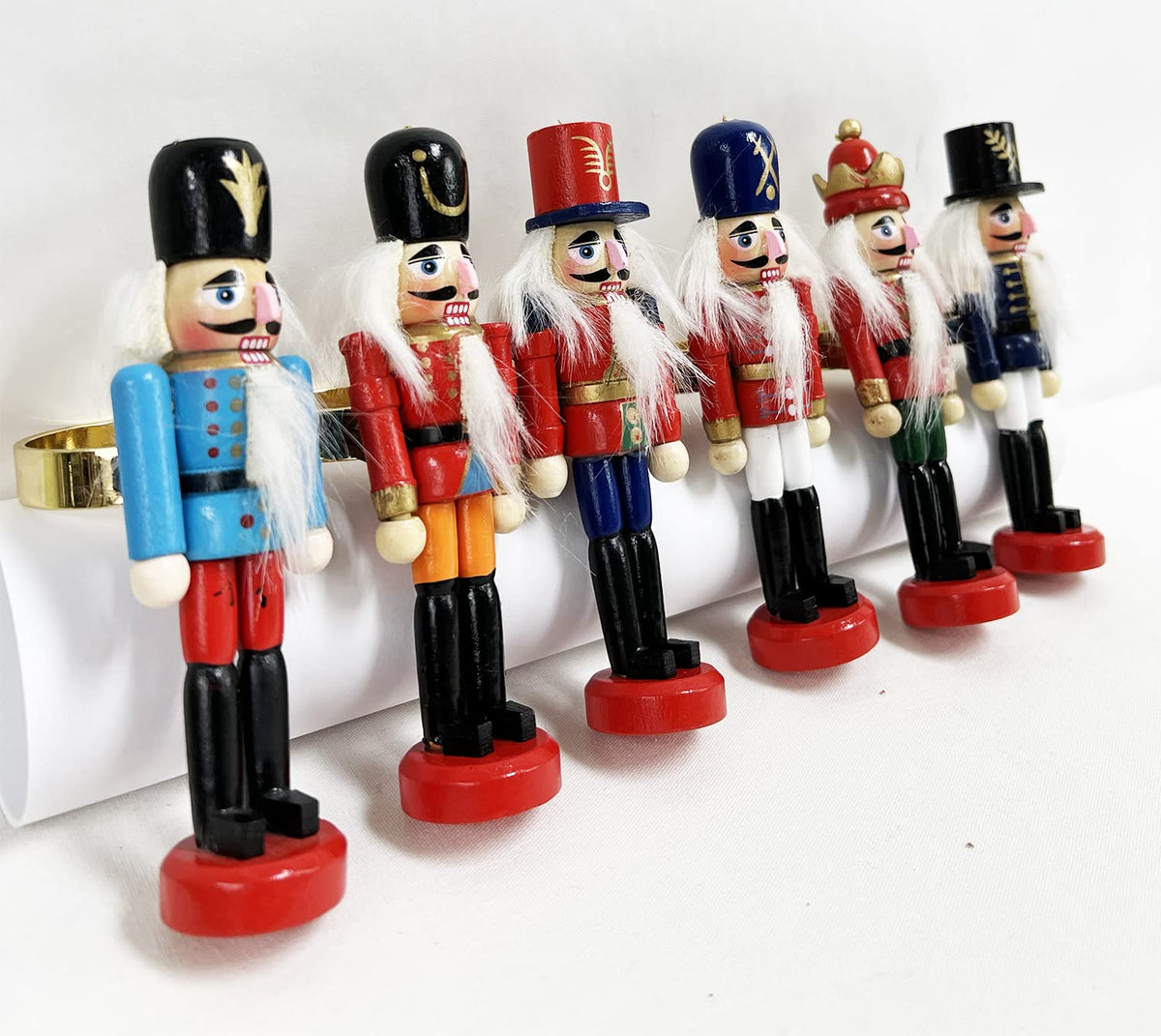 Fennco Styles Handmade Wooden Nutcracker Decorative Napkin Rings, Set of 4 - Festive Soldier Napkin Holders for Dining Table, Christmas, Holidays Décor and Special Occasions
