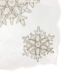Fennco Styles Du Froid Collection Christmas Embroidery Beaded Snowflake 54 x 54 Inch Tablecloth – Red Table Cover for Holiday Dinner, Family Gathering, Special Events, Home Décor