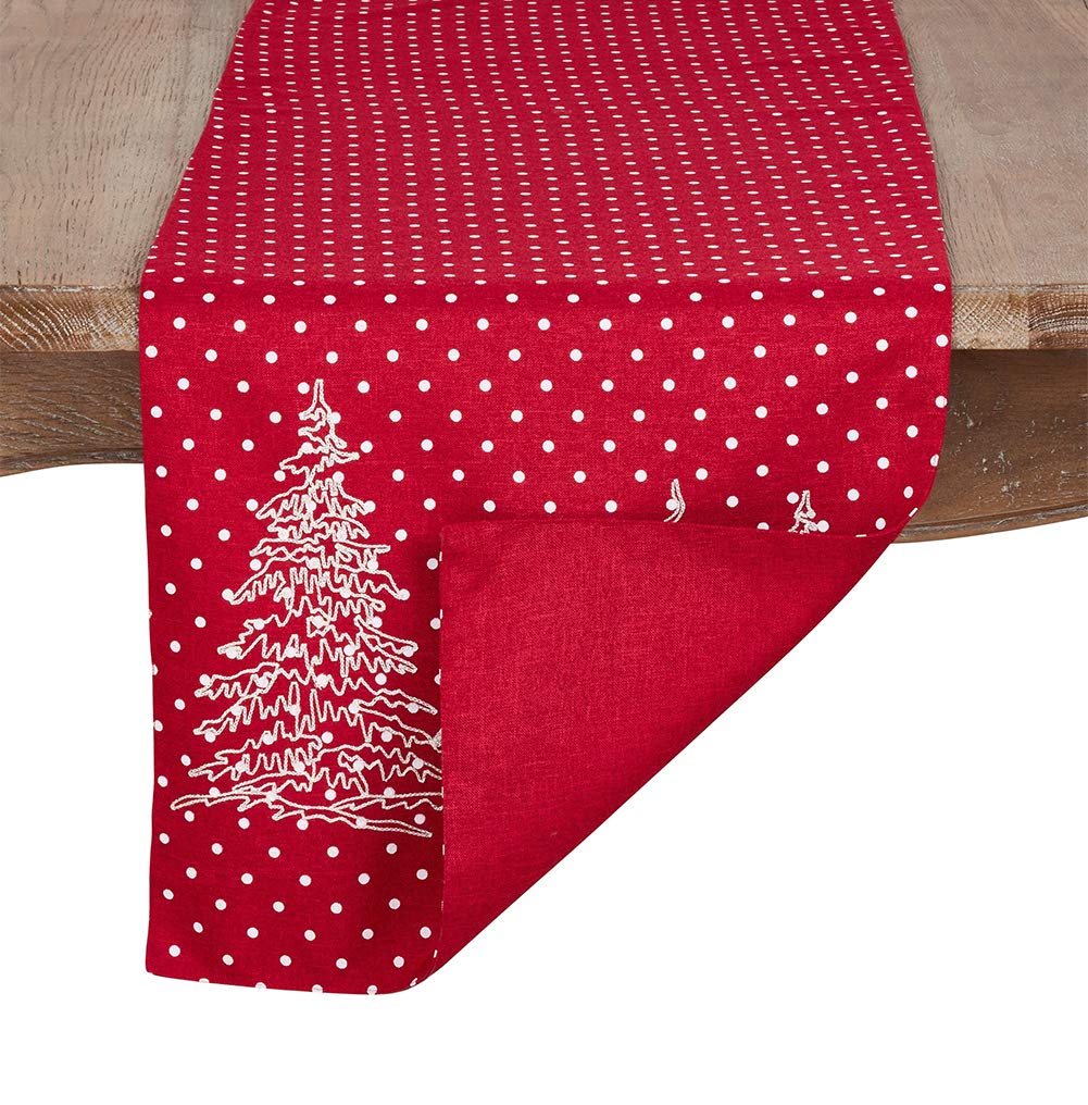 Fennco Styles Holiday Cottage Red Polka Dot Table Runner, 16"x70" Rectangular