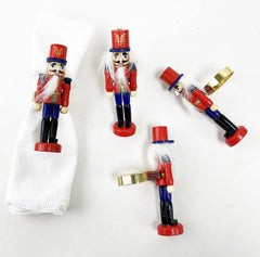 Fennco Styles Handmade Wooden Nutcracker Decorative Napkin Rings, Set of 4 - Festive Soldier Napkin Holders for Dining Table, Christmas, Holidays Décor and Special Occasions