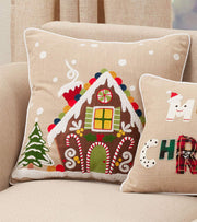 Fennco Styles Holiday Gingerbread House Cotton Throw Pillow 18" W x 18" L - Natural Festive Cushion for Christmas Décor, Couch, Living Room, Bedroom Décor and Special Occasion