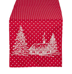 Fennco Styles Holiday Cottage Red Polka Dot Table Runner, 16"x70" Rectangular