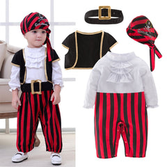 stylesilove Infant Baby Boy Cap'N Stinker Pirate Jumpsuit, Vest, Hat and Belt 4pcs Halloween Outfit Festival Clothing Set