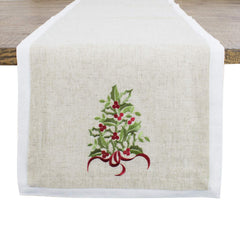 Fennco Styles Embroidered Holly Christmas Tree Double-Layer Holiday Tablecloth