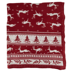Fennco Styles Reversible Christmas Design Knitted Throw Blanket 50" W x 60" L – Red Blanket for Bed, Couch, Sofa, Home Décor, Ideas