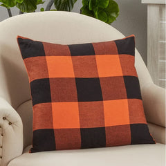Fennco Styles Rustic Buffalo Plaid Design Cotton Decorative Throw Pillow 13 x 20 Inch - Orange Black Holiday Accent Pillow for Home, Couch, Living Room, Bedroom and Office Décor
