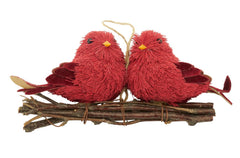 Fennco Styles Handmade Resin Pair of Perched Cardinals Hanging Ornament for Christmas Tree, Holiday, Wall, Window, Fireplace and Tabletop Décor