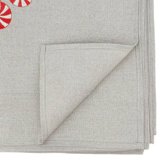 Fennco Styles Embroidered Peppermint Holiday Tablecloth 70" W x 70" L - Silver Festive Table Cover for Christmas, Family Gathering, Banquets and Special Events