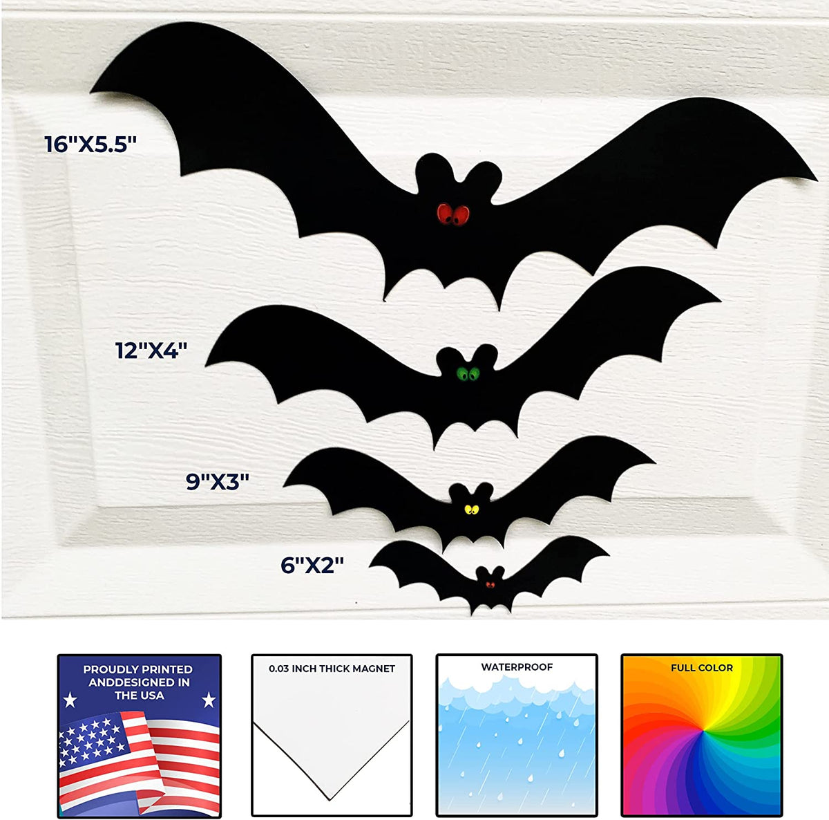 16 Piece Halloween Bats Magnets, Indoor or Outdoor Halloween Magnets