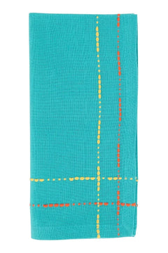 Fennco Styles Dobby Border Woven Cotton Cloth Napkins 18" W x 18" L, Set of 4 - Turquoise Dinner Napkins for Dining Table Décor, Family Gathering, Banquets, and Special Events