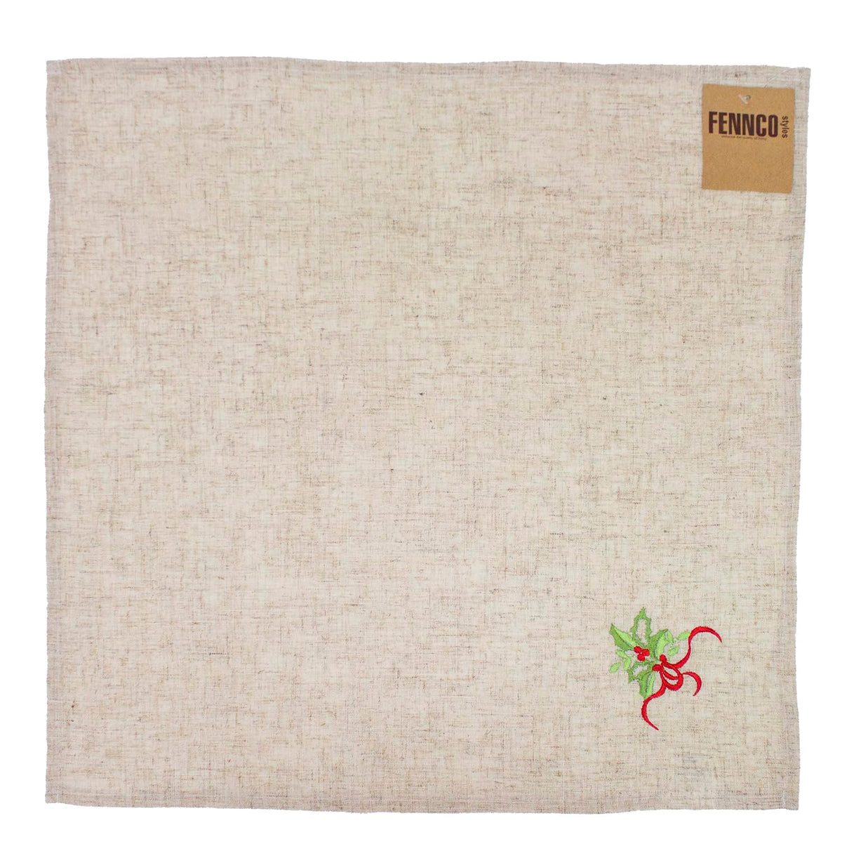 Fennco Styles Embroidered Holly Christmas Tree Double-Layer Holiday Tablecloth