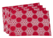 Fennco Styles Holiday White Snowflake Design Red Table Linen Collection