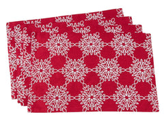 Fennco Styles Holiday White Snowflake Design Red Table Linen Collection
