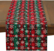 Fennco Styles Red & Green Tartan Plaid Christmas Table Runner with White Snowflakes 13" X 73" - Festive Holiday Table Cover for Christmas Décor, and Winter Festivals
