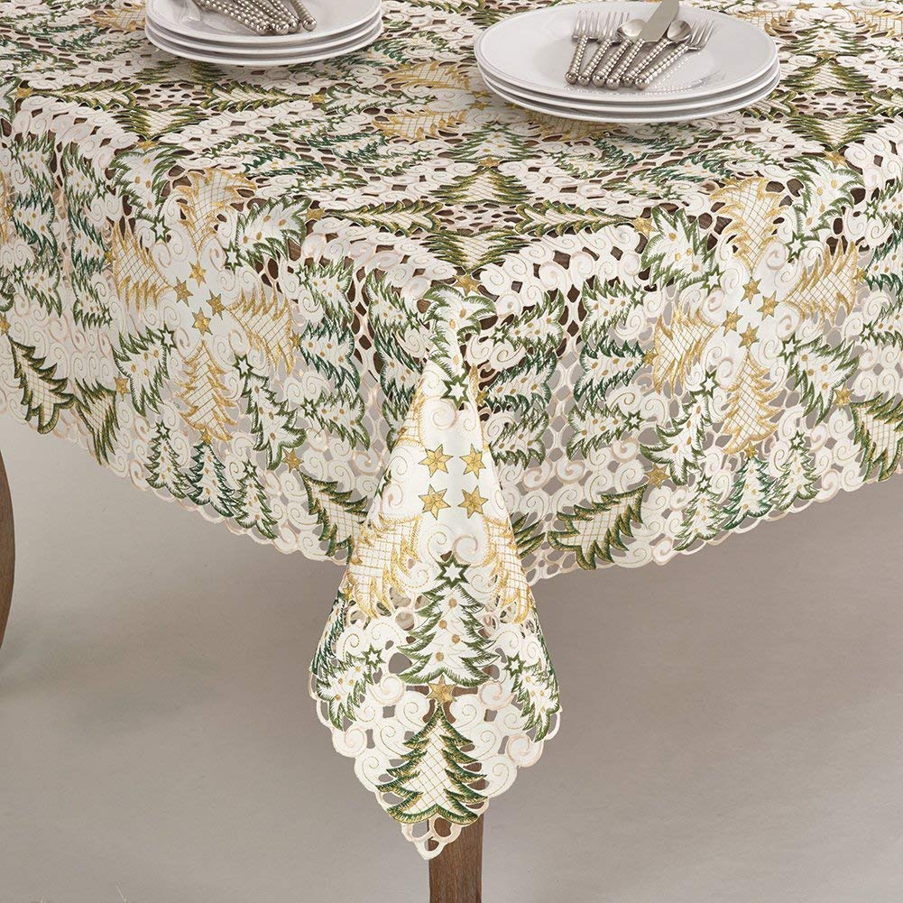 Fennco Styles Embroidered Christmas Tree Cutwork Tablecloths