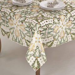 Fennco Styles Embroidered Christmas Tree Cutwork Tablecloths