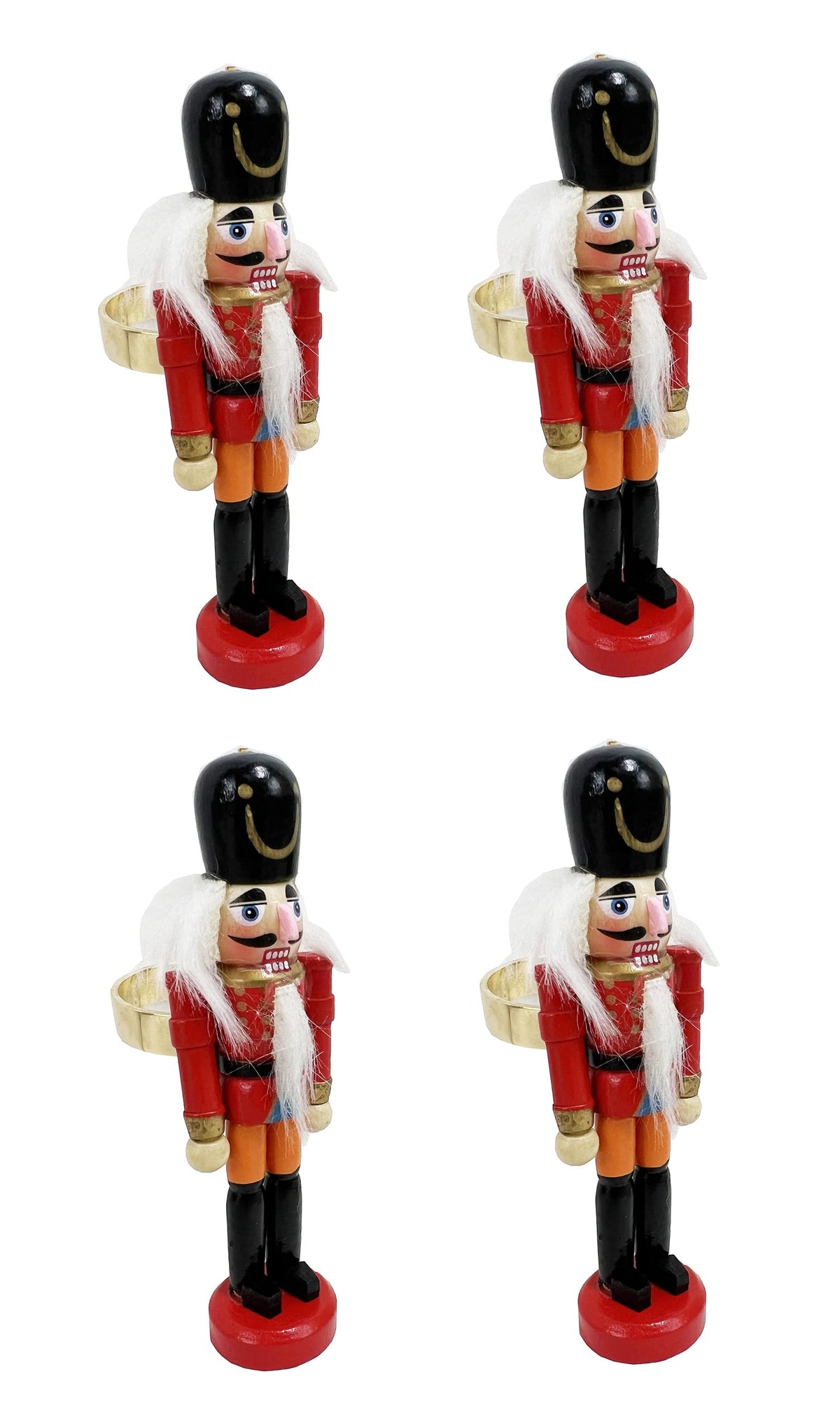 Fennco Styles Handmade Wooden Nutcracker Decorative Napkin Rings, Set of 4 - Festive Soldier Napkin Holders for Dining Table, Christmas, Holidays Décor and Special Occasions