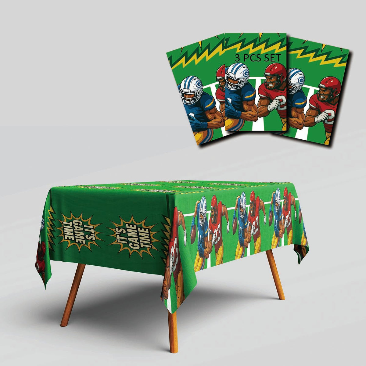 Football Party Tablecloth 3 Pack 108x54in Comic Style Disposable